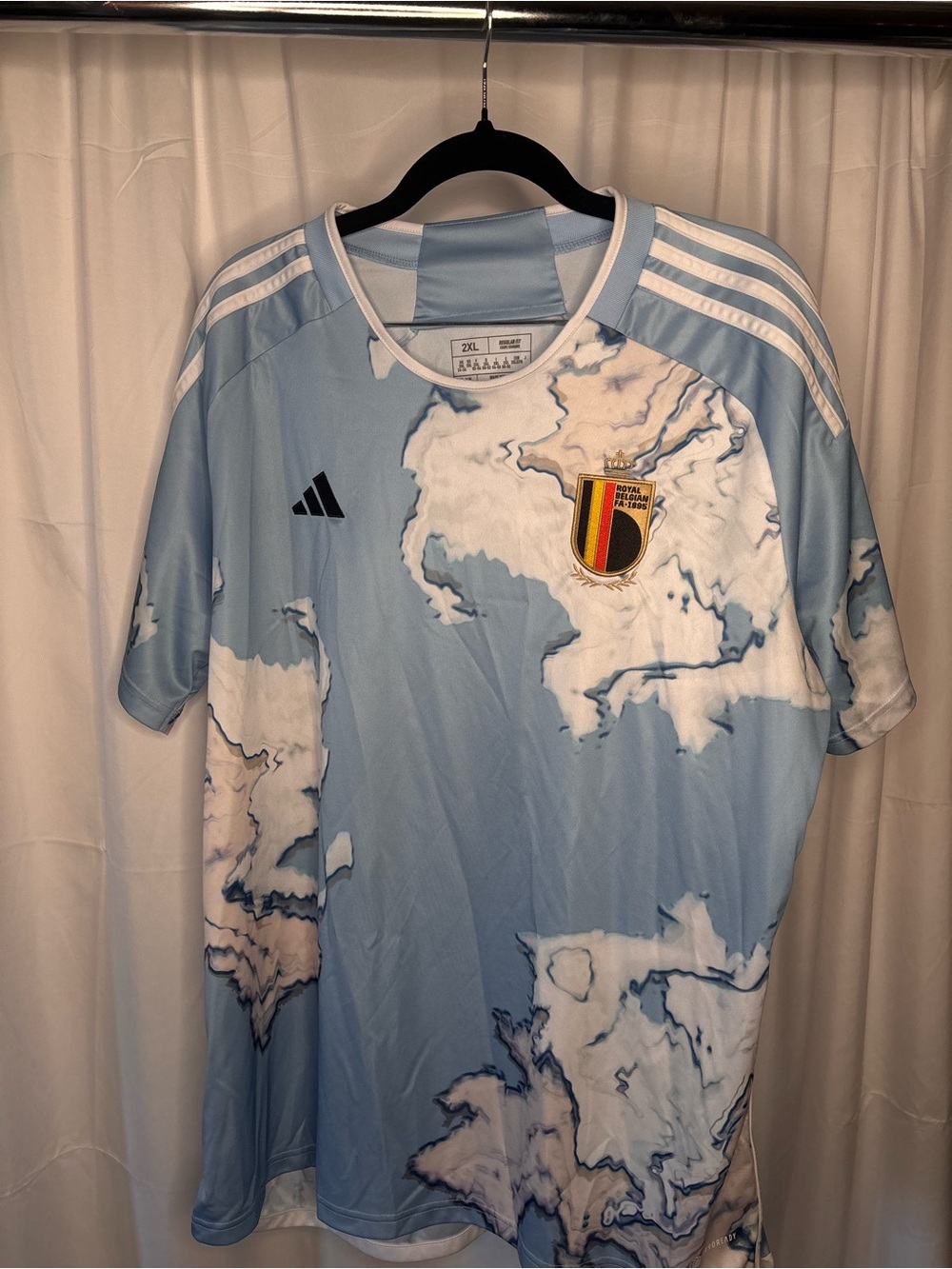adidas Light Blue and White Men’s Graphic Soccer Jersey with Crest